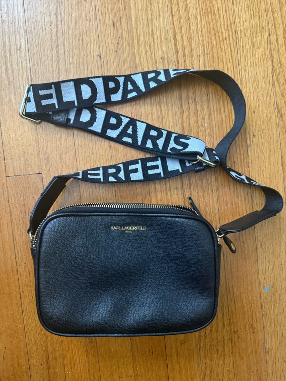 Karl Lagerfeld Paris Black Leather Camera Bag